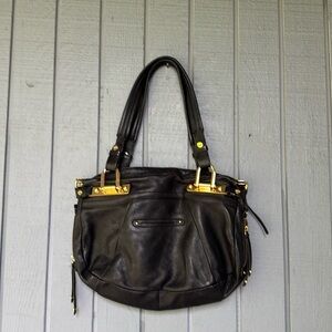 B. Makowsky Black Shoulder Bag Gold Hardwa…